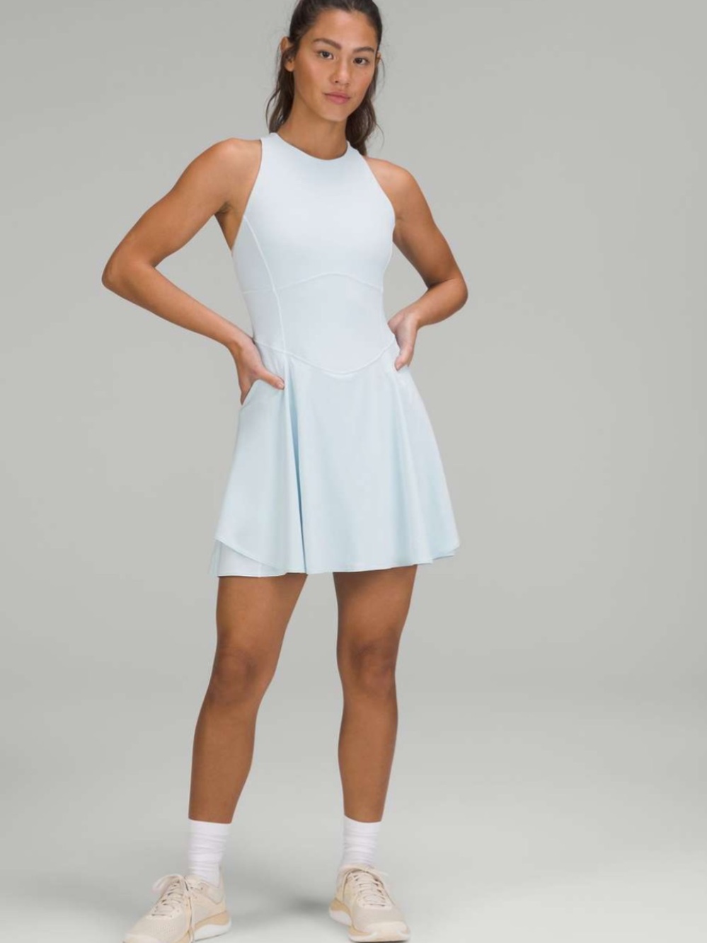 Lululemon Court Crush Tennis Dress Powder Blue White Built-In Shorts Size 8